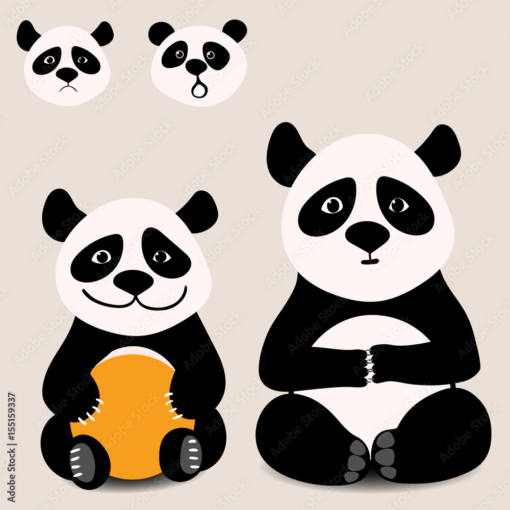 Baby funny cartoon bear panda sitting with various emotions Baby funny cartoon bear panda sitting with various emotions