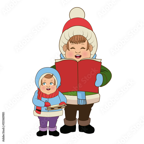 cartoon man and son choir singing for christmas vector illustration