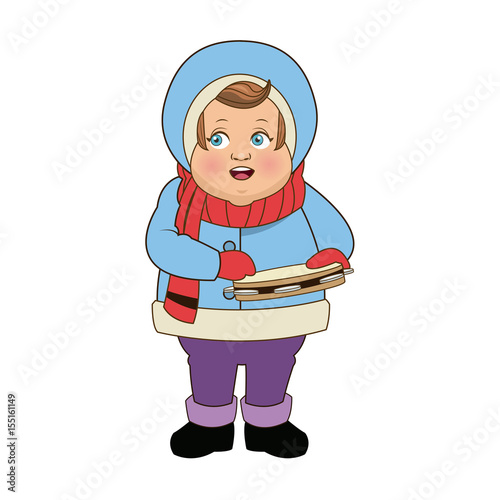 character man carols singer at a winter clothes vector illustration