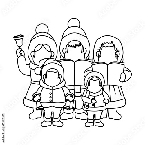 group of people chorus singing christmas songs. vector illustration