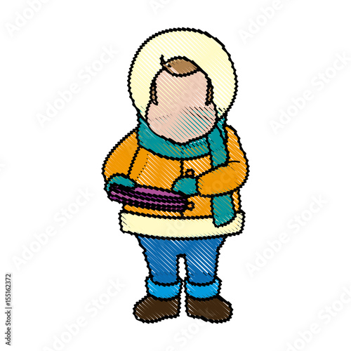 character man carols singer at a winter clothes vector illustration
