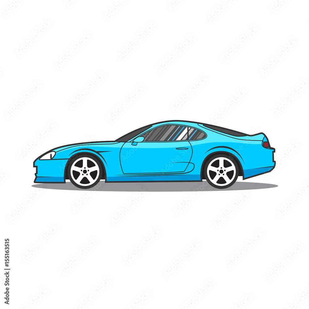 Vector blue sport car. Side view.