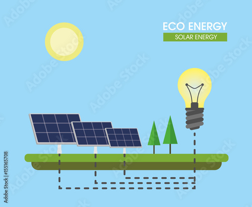 Composition on the topic of alternative energy. Solar panels. Vector illustration.
