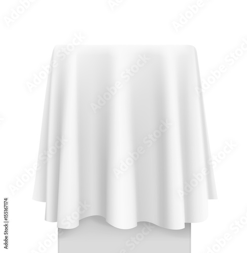 White round tablecloth draped over a table. Vector illustration on white background