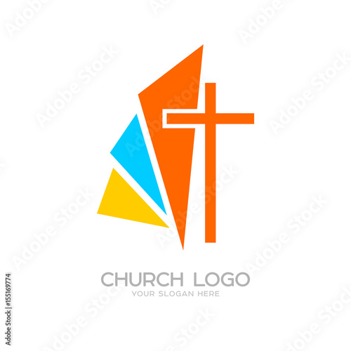 Church logo. Cristian symbols. The cross of Jesus and the colored elements