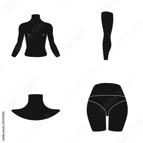 Torso, leg, neck and buttocks. Body parts set collection icons in black style vector symbol stock illustration web.