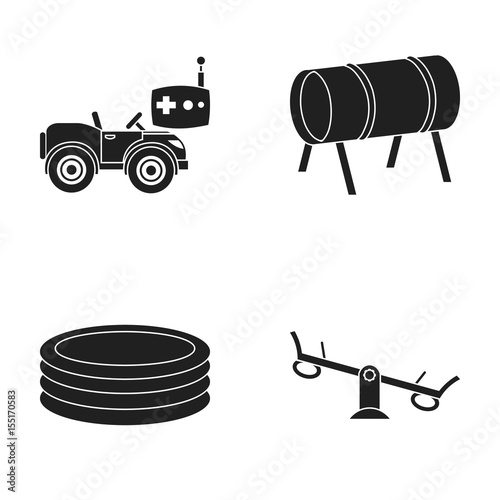 Machine for radio control, tunnel, trampoline, swing. Playground set collection icons in black style vector symbol stock illustration web.