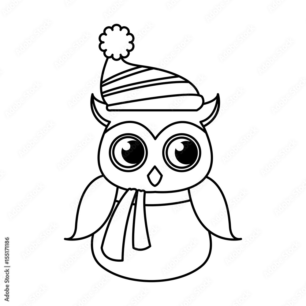 owl in christmas hat and scarf festive image vector illustration