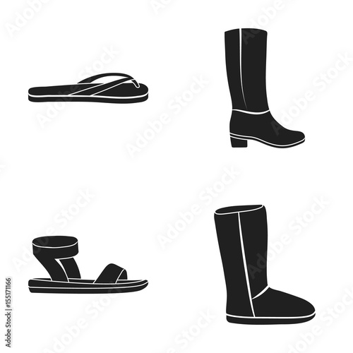 Summer flip flops for rest or pool, sandals for women on the buckle, ugg boots with fur. Shoes set collection icons in black style vector symbol stock illustration web.