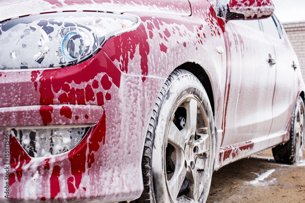 red car in foam..
