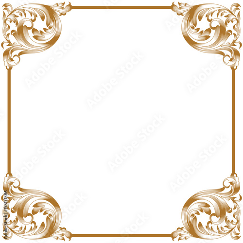 Golden vintage border frame engraving with retro ornament pattern in antique baroque style decorative design. Vector.