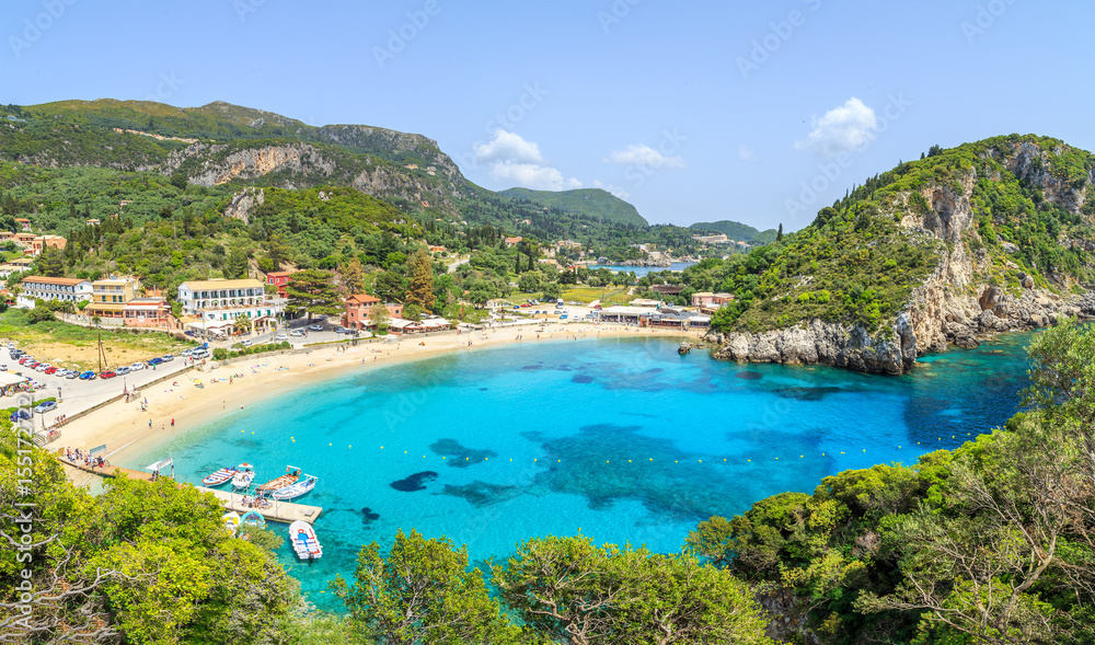 Panorma od Palaiokastritsa, town in Corfu, Greece