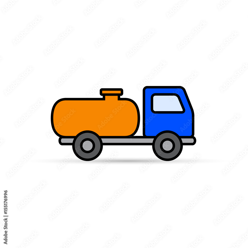 Fuel tanker truck color icon. Side view cartoon symbol, vector. Fuel tanker truck color icon. Side view cartoon symbol, vector.