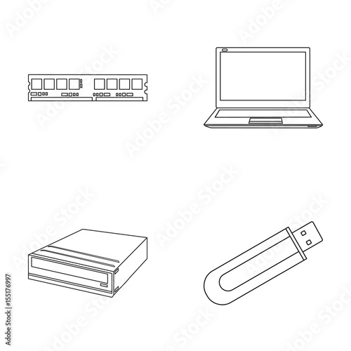 Flash drive, laptop, memory card.Personal computer set collection icons in outline style vector symbol stock illustration web.