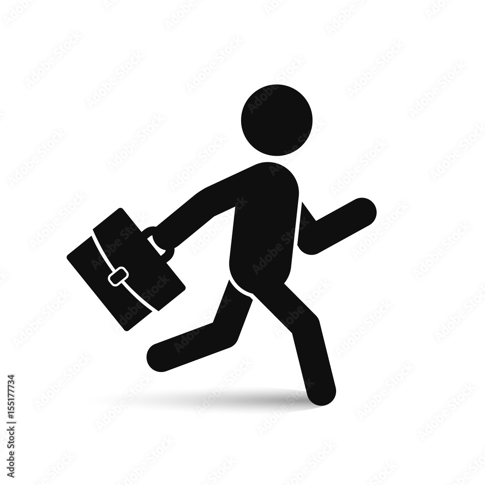 Businessman running with briefcase icon, vector black man silhouette. Businessman running with briefcase icon, vector black man silhouette.