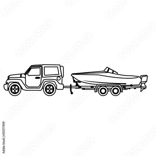 jeep car with boat over trailer vector illustration