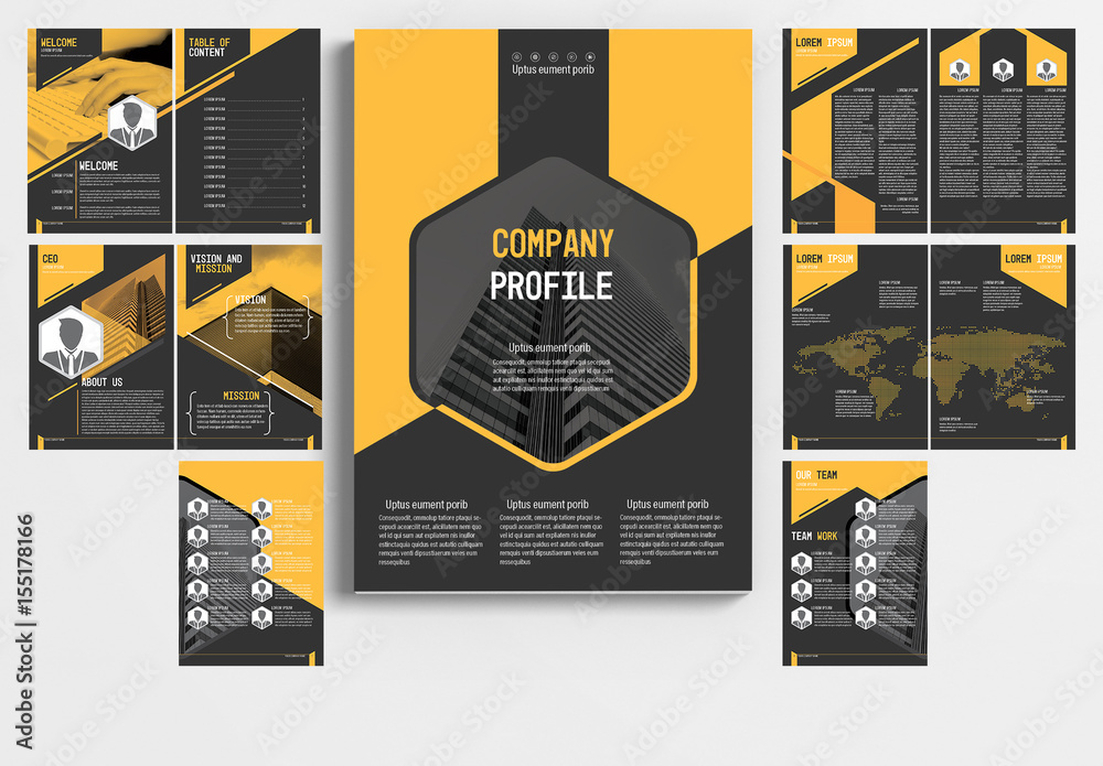 Multi-Page Brochure Layout with Gray and Orange Accents 1 plantilla de  Stock | Adobe Stock