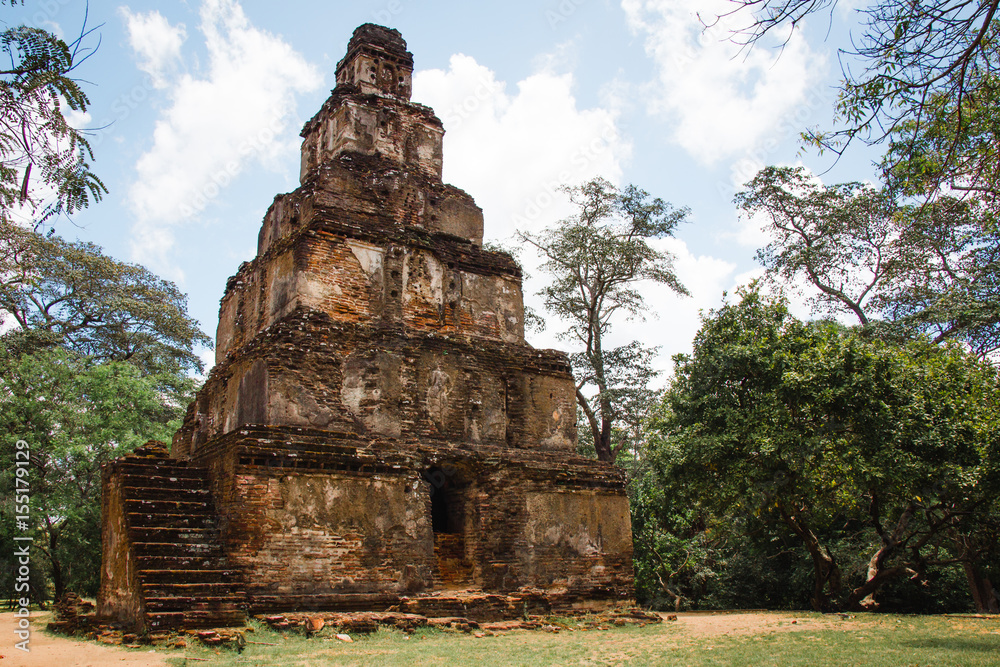 The mysterious stepped pyramid temple known as Satmahal Prasada, found in the quadrangle at Polonnaruwa, Sri Lanka