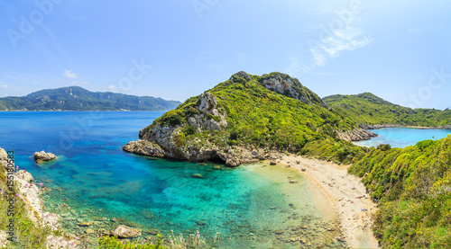 A panorama of Porto Timoni beach in Corfu, Greece photo