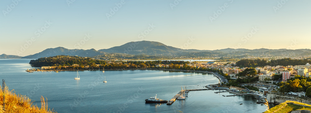Naklejka premium Sunset over Kerkyra Town in Corfu, Greece
