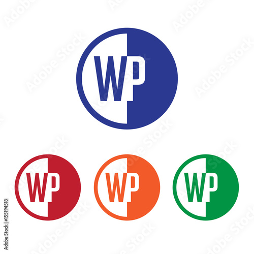WP initial circle half logo blue,red,orange and green color