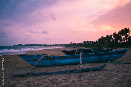 Fishing boats on kahandamodara just outside Tangalle, Sri Lanka, at sunset.