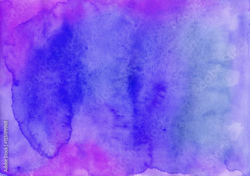Background in blue and violet painted in watercolor by hand on wet textured paper