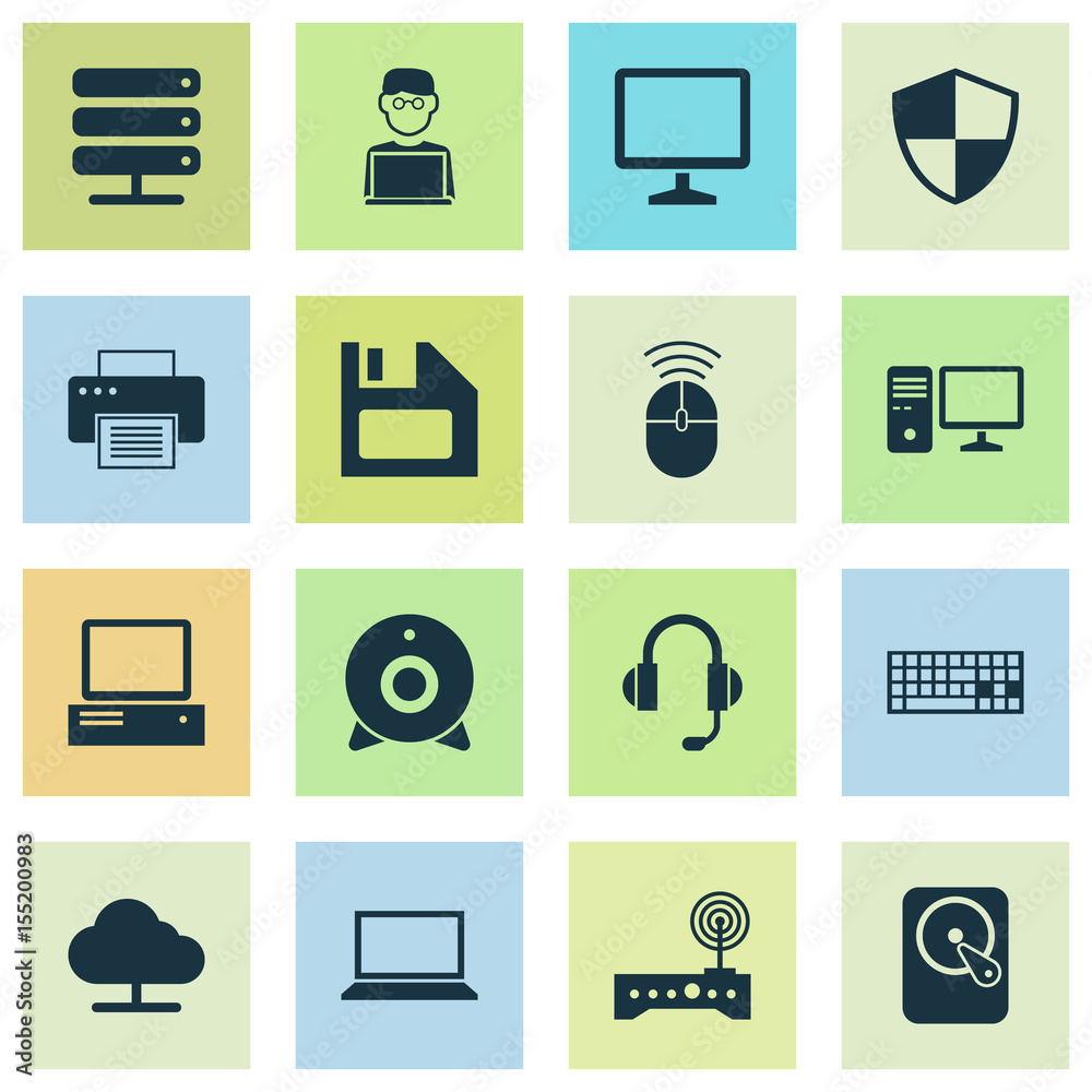 Notebook Icons Set. Collection Of Hdd, Router, Database And Other Elements.  Also Includes Symbols Such As Printer, Computer, Hard. Stock Vector | Adobe  Stock