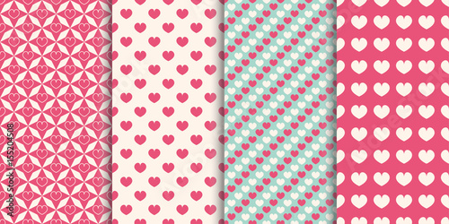 Heart seamless pattern background. Set of different patterns for wrapper, holiday prints, wallpaper, scrapbook, wedding, baby birthday