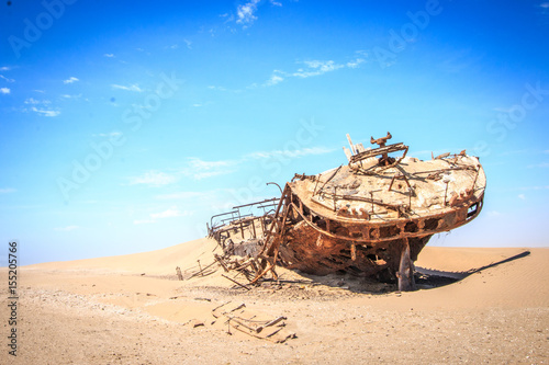 Stranded ship Eduard Bohlen in the Namib desert.