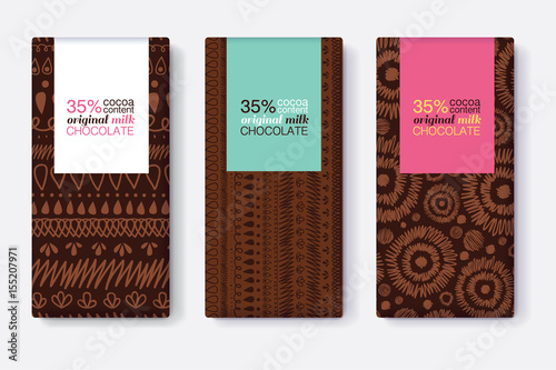 Vector Set Dark Brown Of Chocolate Bar Package Designs With Modern Tribal Ika...