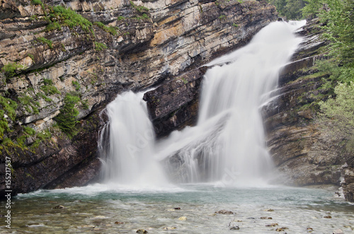 Cameron Falls waterfall in Waterton Lakes National Park  Alberta  Canada.