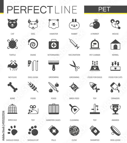 Black classic web Pet shop icons set.