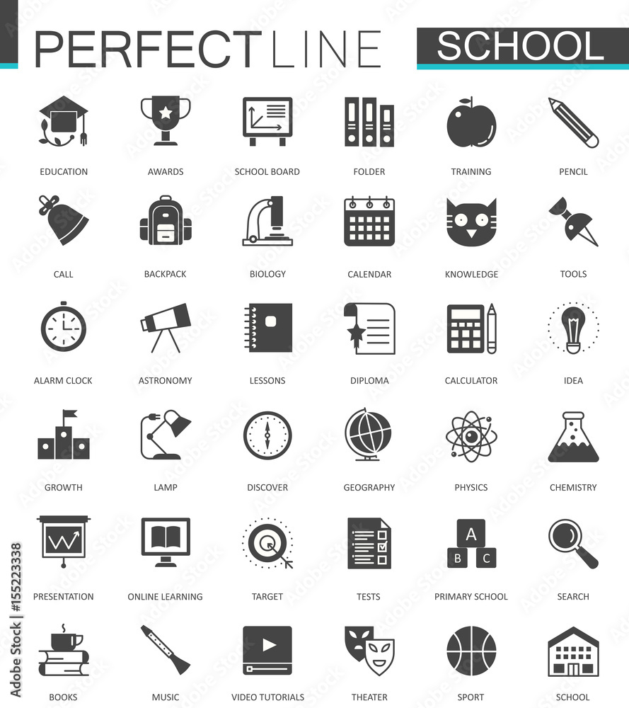 Black classic web School icons set. Black classic web School icons set.