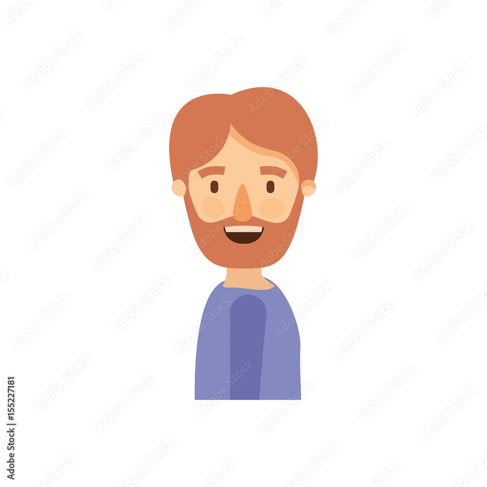 colorful caricature side view man bearded with t-shirt vector illustration