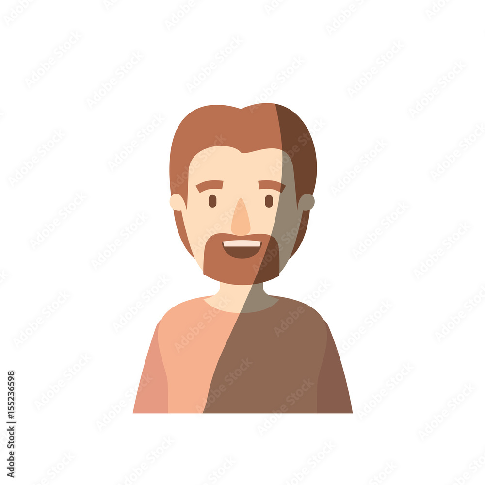 light color shading caricature half body man with moustache and beard vector illustration