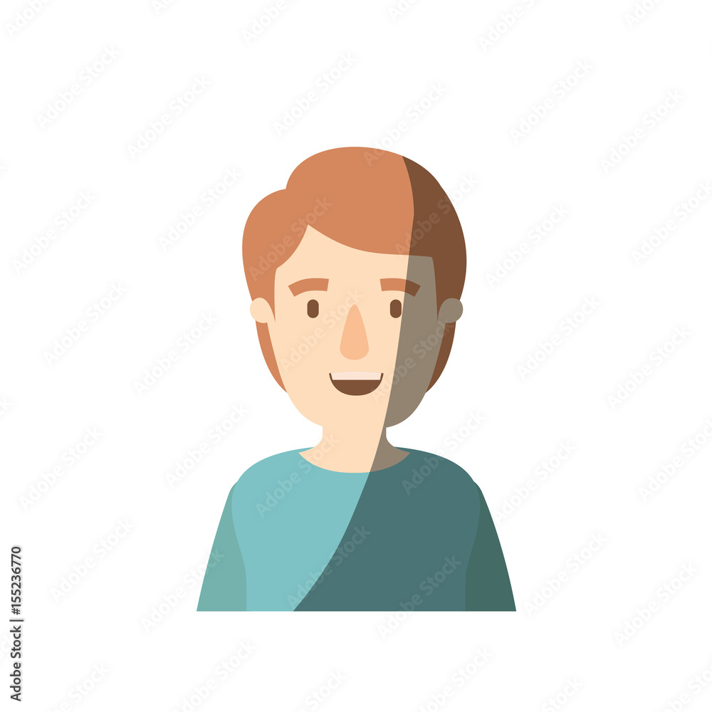 light color shading caricature half body young man with hairstyle vector illustration