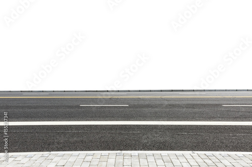 New asphalt road on white background photo