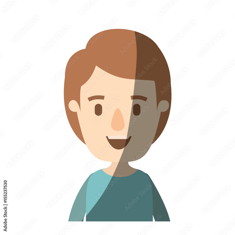 light color shading caricature half body boy with hairstyle vector illustration