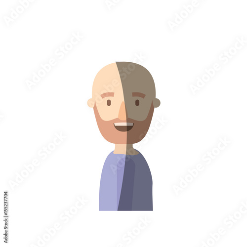 light color shading caricature side view half body bald man bearded vector illustration