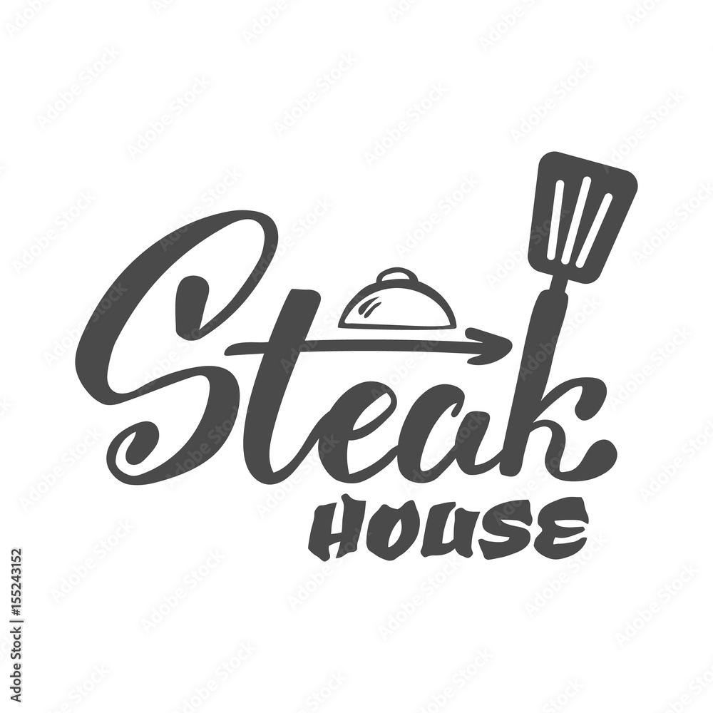Hand lettering logo.Steak house label, logo and emblem vector templates isolated on white background. Steak house restaurant menu design element. Hand lettering logo.Steak house label, logo and emblem vector templates isolated on white background. Steak house restaurant menu design element.