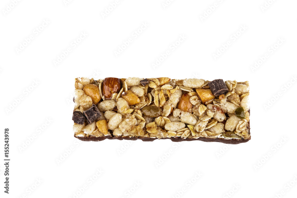 Crunchy Granola Bar on White Background Crunchy Granola Bar on White Background