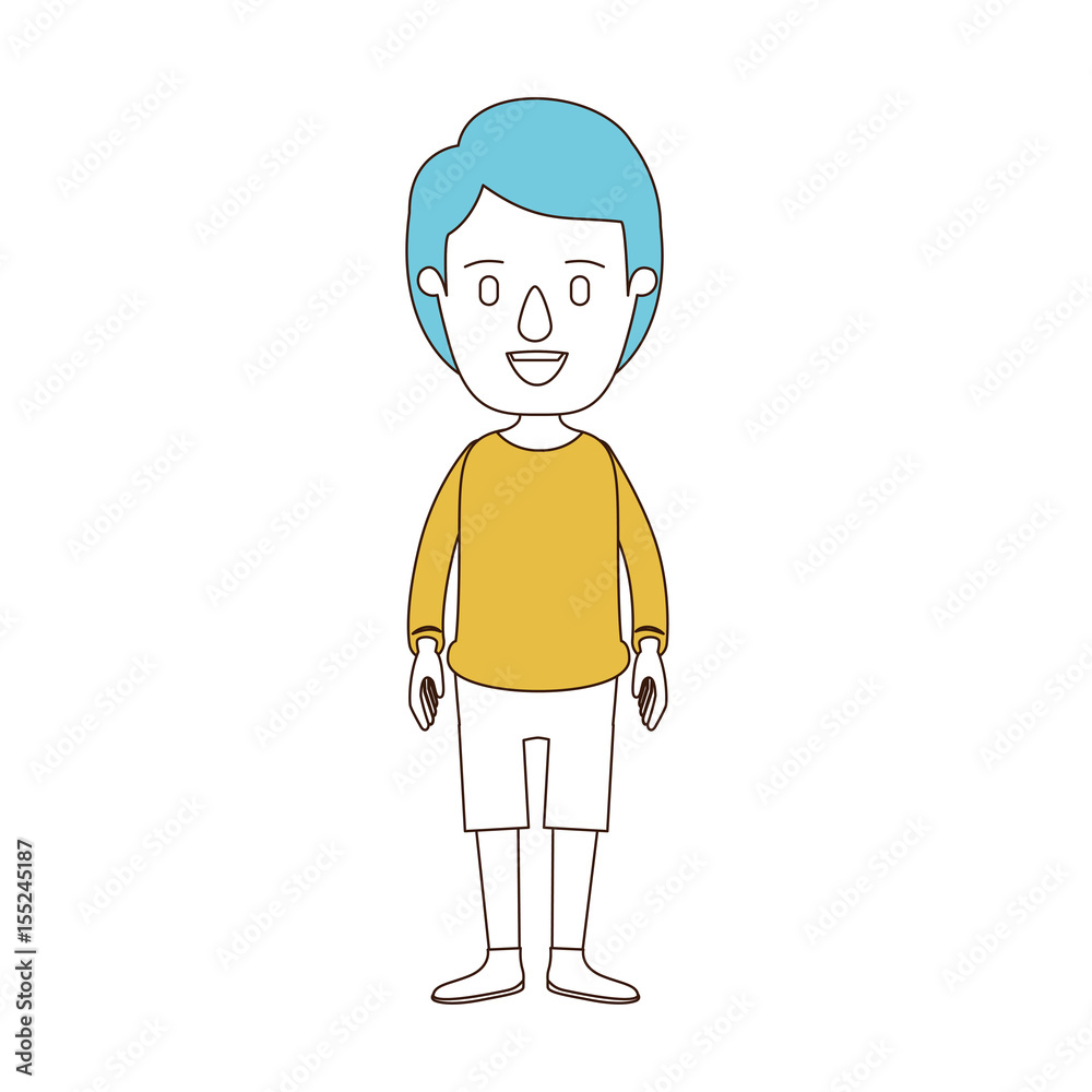 caricature color sections and blue hair of full body guy with hairstyle looking to front vector illustration