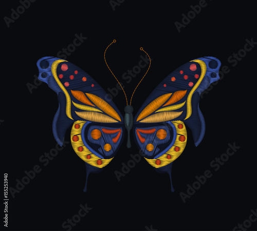 Embroidery butterfly design for embroidery, patches and stickers. vector embroidery.