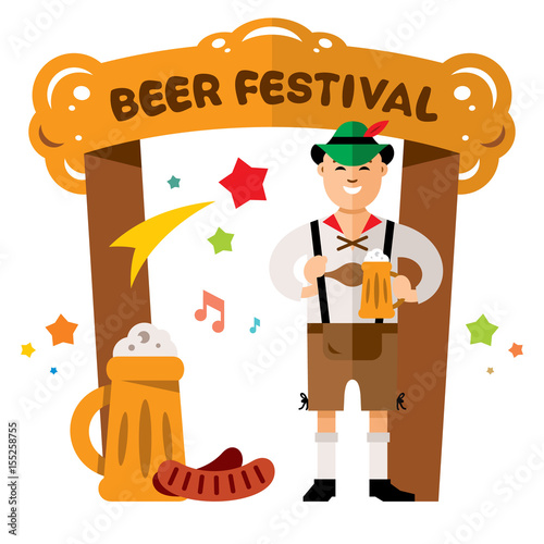 Vector Beer Festival in Germany Concept. Flat style colorful Cartoon illustration.