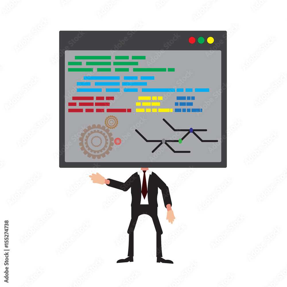 Professional programmer of concept working coding in the brain on isolated white background - Vector design Professional programmer of concept working coding in the brain on isolated white background - Vector design
