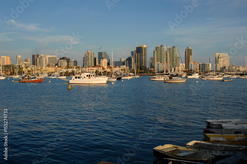 Boats on mooring balls off downtown San Diego
