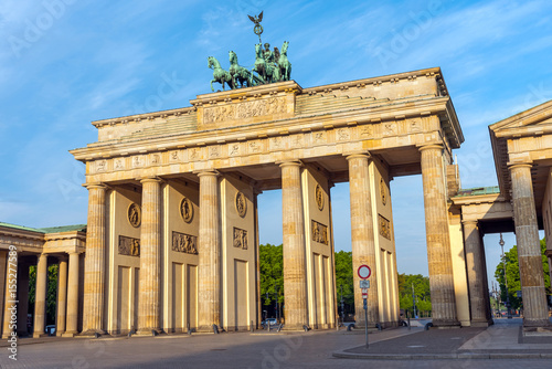 The Brandenburg Gate in Berlin in the early morning sunshine