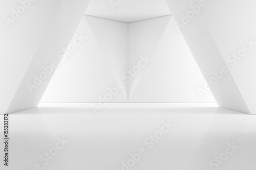 Modern interior design of showroom with empty floor and white wall background - 3d rendering photo