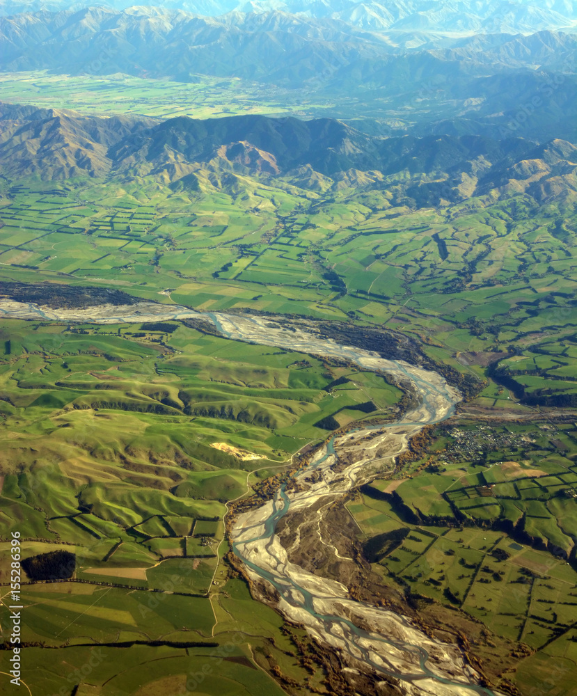 Aerial View of Waiau River, Canterbury, New Zealand